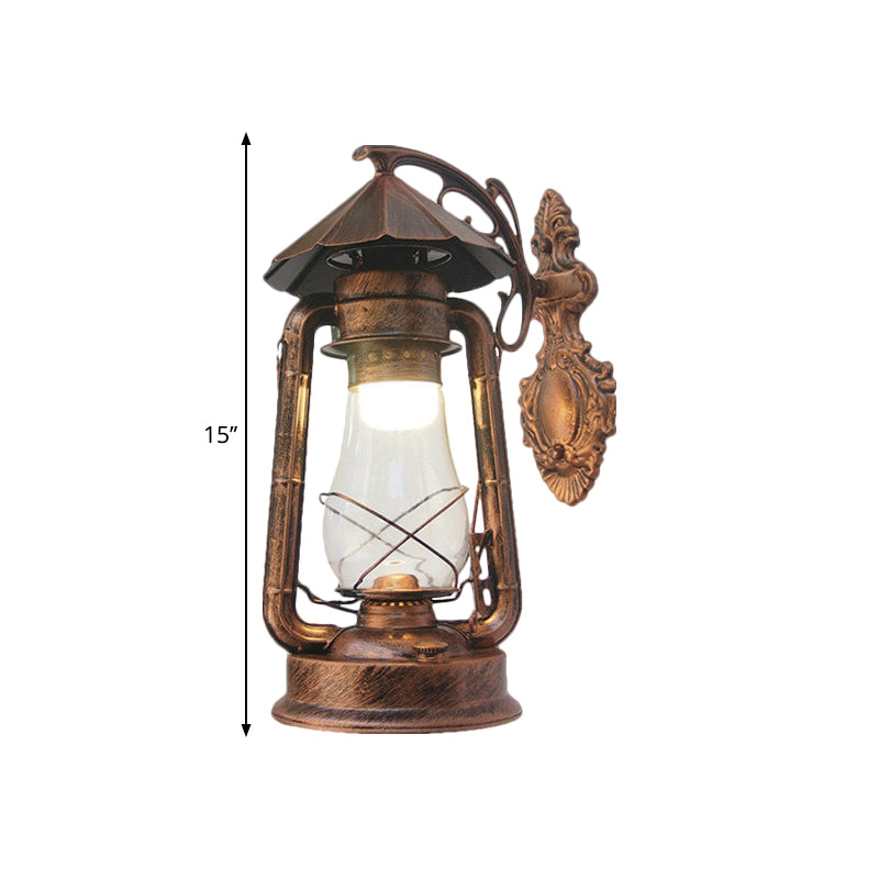 Lantern Clear Glass Wall Hanging Light Vintage Single Bulb Outdoor Sconce Lamp in Black/Bronze/Copper Clearhalo 'Wall Lamps & Sconces' 'Wall Lights' Lighting' 1959876