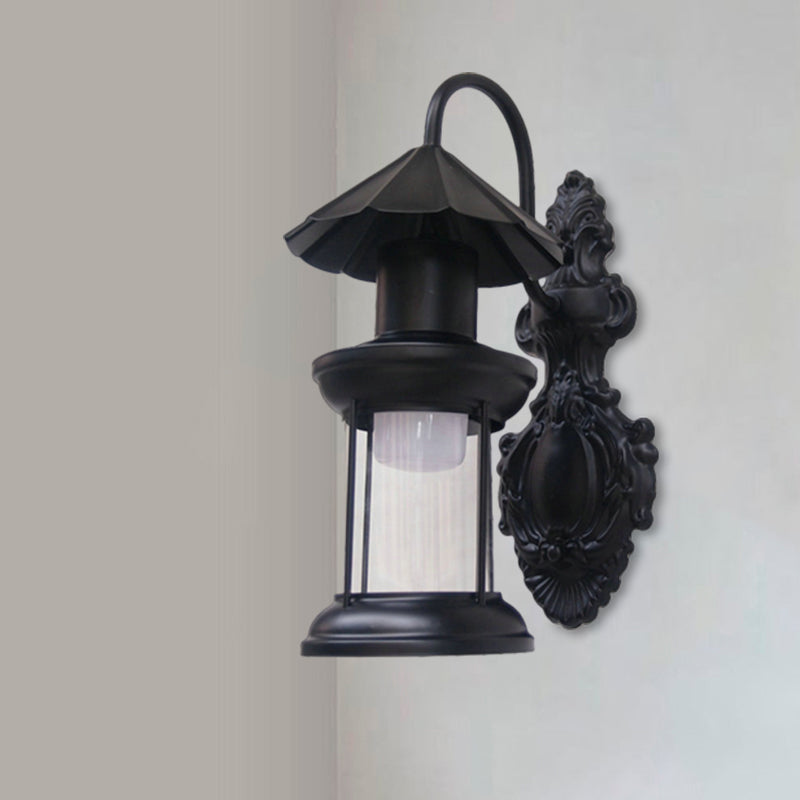 One Bulb Wall Sconce Lighting with Kerosene Shade Clear Glass Coastal Outdoor Light Fixture in Black/Copper/Bronze Clearhalo 'Wall Lamps & Sconces' 'Wall Lights' Lighting' 1959879