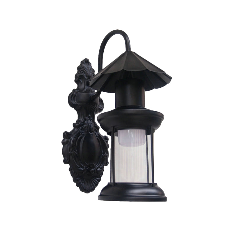 One Bulb Wall Sconce Lighting with Kerosene Shade Clear Glass Coastal Outdoor Light Fixture in Black/Copper/Bronze Clearhalo 'Wall Lamps & Sconces' 'Wall Lights' Lighting' 1959880