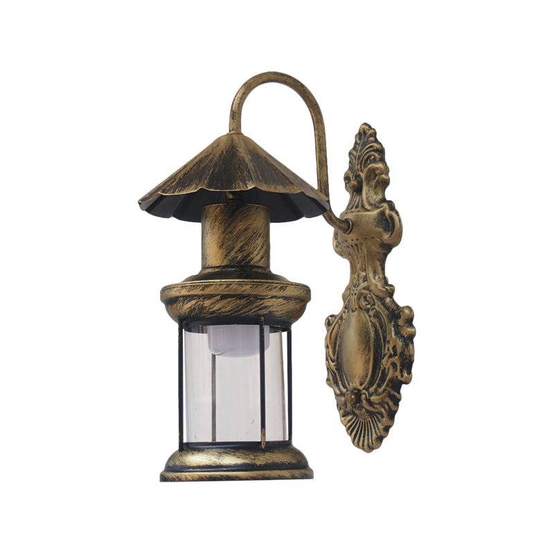 One Bulb Wall Sconce Lighting with Kerosene Shade Clear Glass Coastal Outdoor Light Fixture in Black/Copper/Bronze Clearhalo 'Wall Lamps & Sconces' 'Wall Lights' Lighting' 1959885