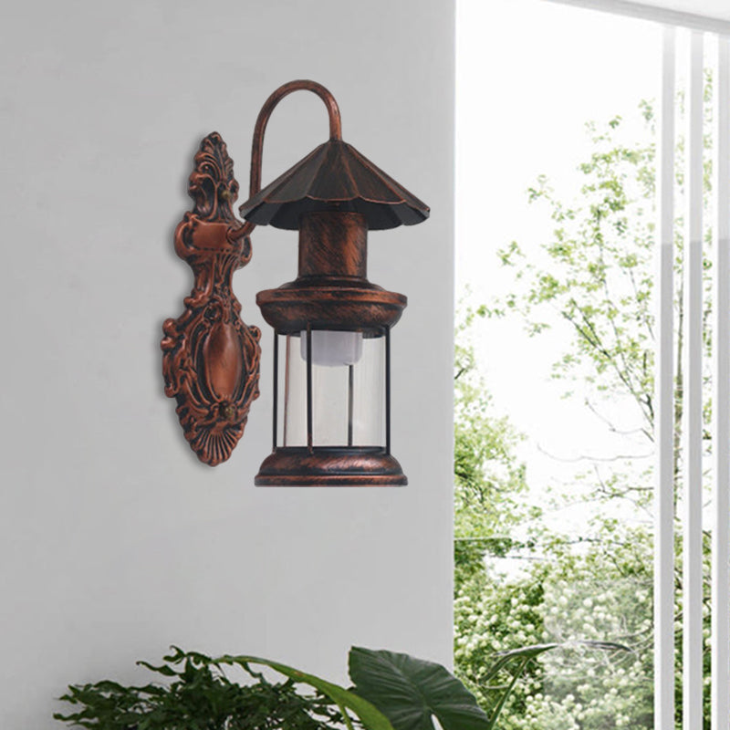 One Bulb Wall Sconce Lighting with Kerosene Shade Clear Glass Coastal Outdoor Light Fixture in Black/Copper/Bronze Copper Clearhalo 'Wall Lamps & Sconces' 'Wall Lights' Lighting' 1959887