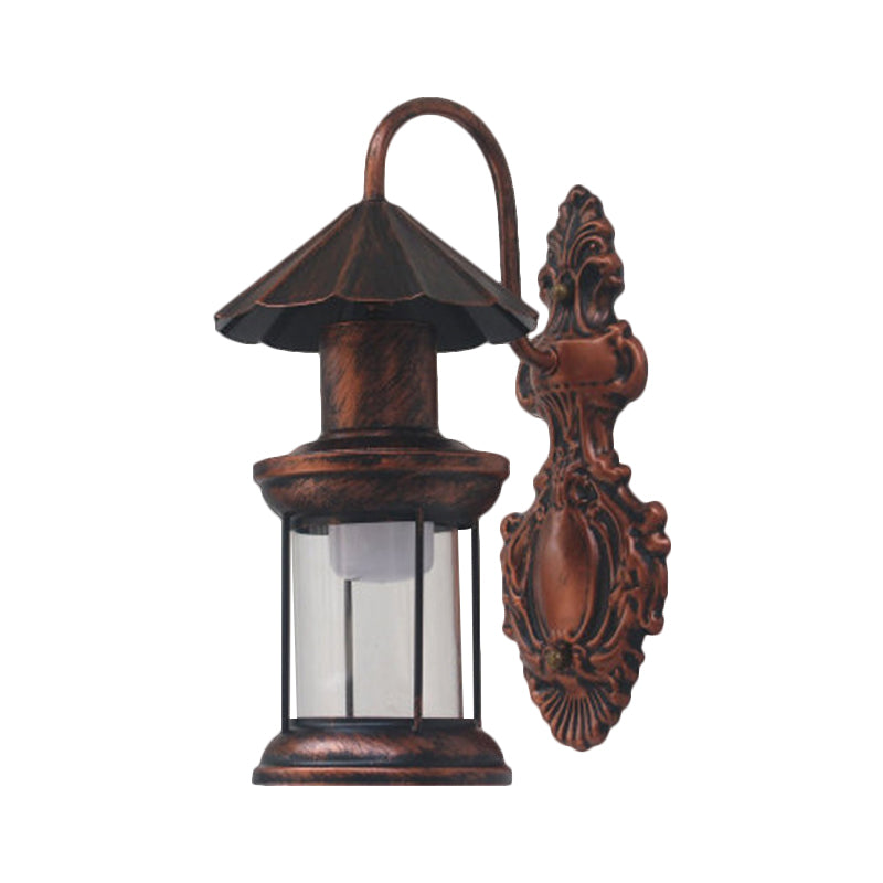 One Bulb Wall Sconce Lighting with Kerosene Shade Clear Glass Coastal Outdoor Light Fixture in Black/Copper/Bronze Clearhalo 'Wall Lamps & Sconces' 'Wall Lights' Lighting' 1959890