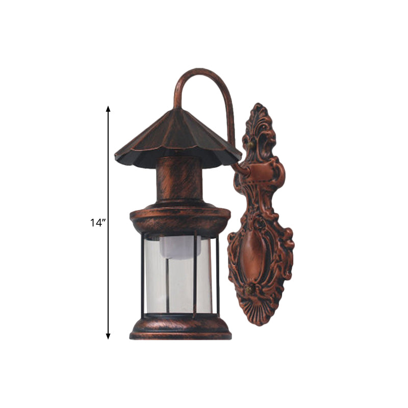 One Bulb Wall Sconce Lighting with Kerosene Shade Clear Glass Coastal Outdoor Light Fixture in Black/Copper/Bronze Clearhalo 'Wall Lamps & Sconces' 'Wall Lights' Lighting' 1959891