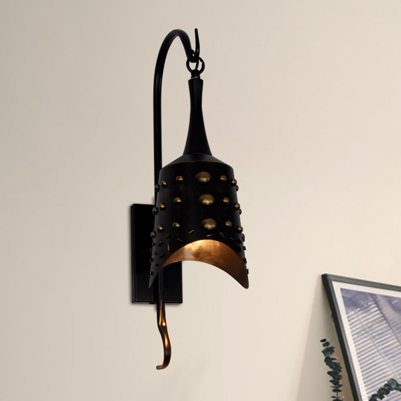 Chimes Metal Sconce Light One-bulb Antique Style Wall Sconce Lamp in Black for Hallway Clearhalo 'Wall Lamps & Sconces' 'Wall Lights' Lighting' 1959909