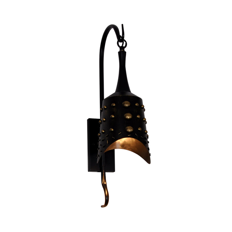 Chimes Metal Sconce Light One-bulb Antique Style Wall Sconce Lamp in Black for Hallway Clearhalo 'Wall Lamps & Sconces' 'Wall Lights' Lighting' 1959910