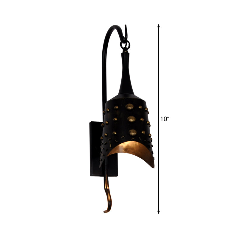 Chimes Metal Sconce Light One-bulb Antique Style Wall Sconce Lamp in Black for Hallway Clearhalo 'Wall Lamps & Sconces' 'Wall Lights' Lighting' 1959911