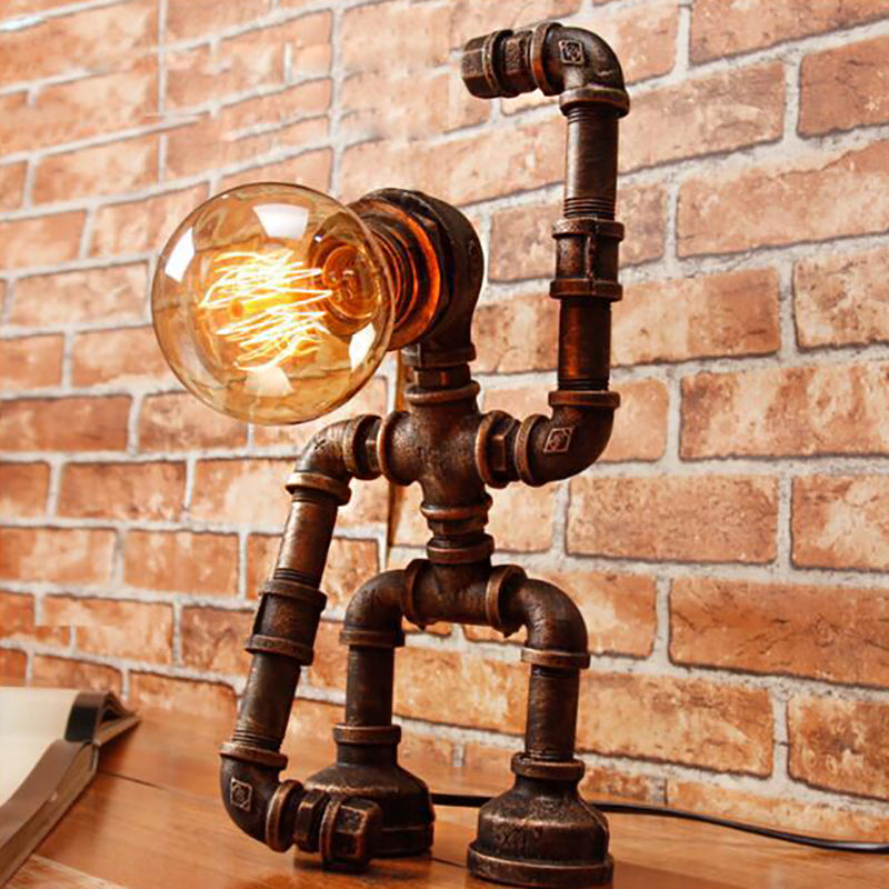 Standing/Sitting Robot Metallic Table Light with Pipe Industrial Stylish 1 Bulb Coffee Shop Table Lamp in Bronze Bronze B Clearhalo 'Lamps' 'Table Lamps' Lighting' 196005