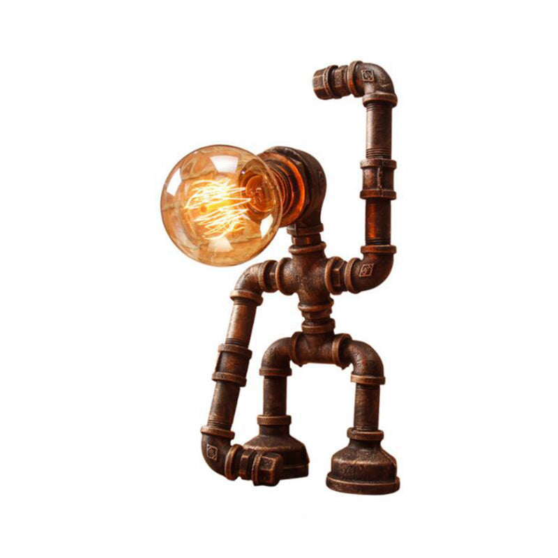 Standing/Sitting Robot Metallic Table Light with Pipe Industrial Stylish 1 Bulb Coffee Shop Table Lamp in Bronze Clearhalo 'Lamps' 'Table Lamps' Lighting' 196006