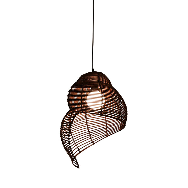 Rattan Spiral Shell Shaped Pendant Coastal Single-Bulb Coffee/Beige Hanging Light Kit, 10"/12"/14" Wide Clearhalo 'Ceiling Lights' 'Modern Pendants' 'Modern' 'Pendant Lights' 'Pendants' Lighting' 1960188