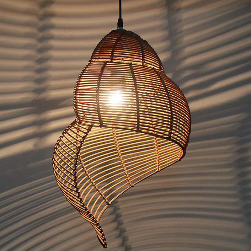 Rattan Spiral Shell Shaped Pendant Coastal Single-Bulb Coffee/Beige Hanging Light Kit, 10"/12"/14" Wide Clearhalo 'Ceiling Lights' 'Modern Pendants' 'Modern' 'Pendant Lights' 'Pendants' Lighting' 1960189
