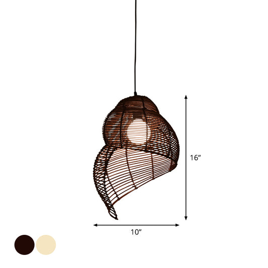 Rattan Spiral Shell Shaped Pendant Coastal Single-Bulb Coffee/Beige Hanging Light Kit, 10"/12"/14" Wide Clearhalo 'Ceiling Lights' 'Modern Pendants' 'Modern' 'Pendant Lights' 'Pendants' Lighting' 1960192