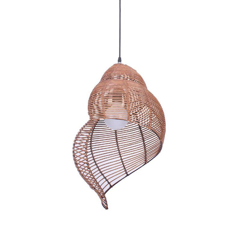 Rattan Spiral Shell Shaped Pendant Coastal Single-Bulb Coffee/Beige Hanging Light Kit, 10"/12"/14" Wide Beige Clearhalo 'Ceiling Lights' 'Modern Pendants' 'Modern' 'Pendant Lights' 'Pendants' Lighting' 1960193