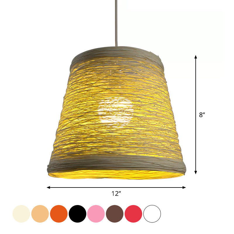 Tapered Drum Rattan Pendant Lamp Modern Style 1 Head Black/Red/Pink Ceiling Hang Light over Dining Table Clearhalo 'Ceiling Lights' 'Modern Pendants' 'Modern' 'Pendant Lights' 'Pendants' Lighting' 1960198