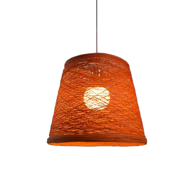 Tapered Drum Rattan Pendant Lamp Modern Style 1 Head Black/Red/Pink Ceiling Hang Light over Dining Table Orange Clearhalo 'Ceiling Lights' 'Modern Pendants' 'Modern' 'Pendant Lights' 'Pendants' Lighting' 1960201