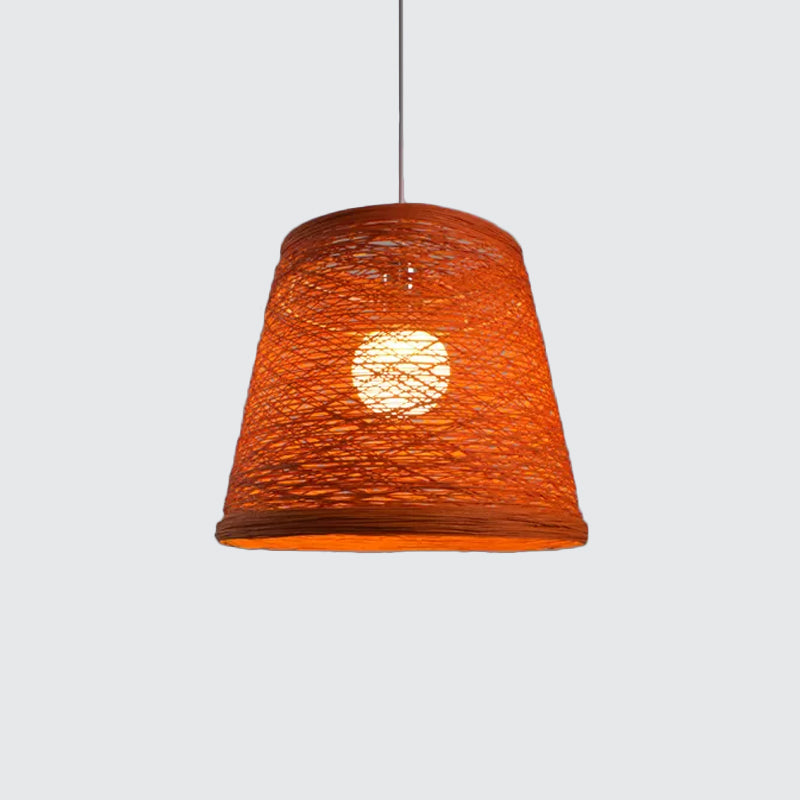 Tapered Drum Rattan Pendant Lamp Modern Style 1 Head Black/Red/Pink Ceiling Hang Light over Dining Table Clearhalo 'Ceiling Lights' 'Modern Pendants' 'Modern' 'Pendant Lights' 'Pendants' Lighting' 1960202