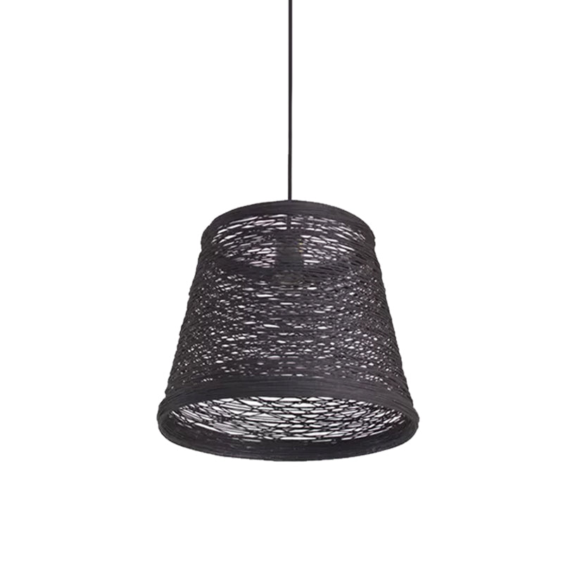 Tapered Drum Rattan Pendant Lamp Modern Style 1 Head Black/Red/Pink Ceiling Hang Light over Dining Table Black Clearhalo 'Ceiling Lights' 'Modern Pendants' 'Modern' 'Pendant Lights' 'Pendants' Lighting' 1960203