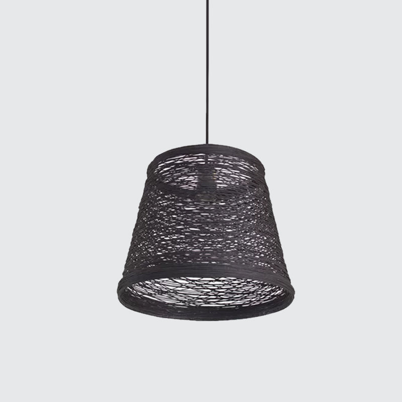 Tapered Drum Rattan Pendant Lamp Modern Style 1 Head Black/Red/Pink Ceiling Hang Light over Dining Table Clearhalo 'Ceiling Lights' 'Modern Pendants' 'Modern' 'Pendant Lights' 'Pendants' Lighting' 1960204