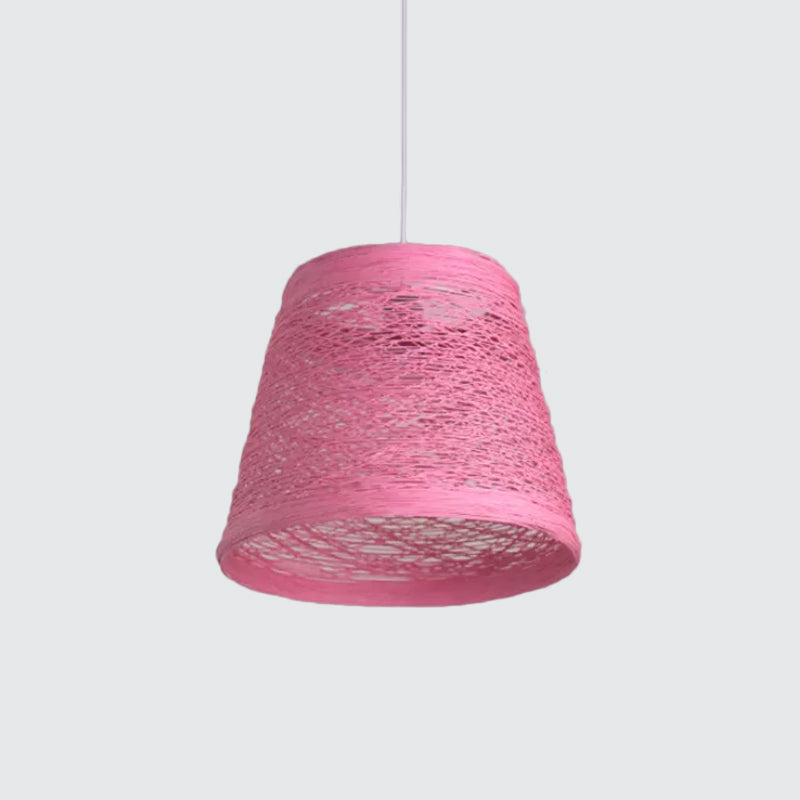 Tapered Drum Rattan Pendant Lamp Modern Style 1 Head Black/Red/Pink Ceiling Hang Light over Dining Table Clearhalo 'Ceiling Lights' 'Modern Pendants' 'Modern' 'Pendant Lights' 'Pendants' Lighting' 1960206