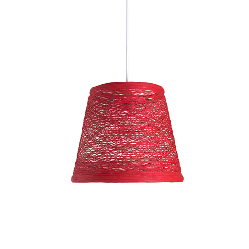 Tapered Drum Rattan Pendant Lamp Modern Style 1 Head Black/Red/Pink Ceiling Hang Light over Dining Table Red Clearhalo 'Ceiling Lights' 'Modern Pendants' 'Modern' 'Pendant Lights' 'Pendants' Lighting' 1960209