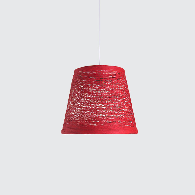 Tapered Drum Rattan Pendant Lamp Modern Style 1 Head Black/Red/Pink Ceiling Hang Light over Dining Table Clearhalo 'Ceiling Lights' 'Modern Pendants' 'Modern' 'Pendant Lights' 'Pendants' Lighting' 1960210