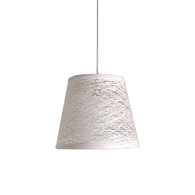 Tapered Drum Rattan Pendant Lamp Modern Style 1 Head Black/Red/Pink Ceiling Hang Light over Dining Table White Clearhalo 'Ceiling Lights' 'Modern Pendants' 'Modern' 'Pendant Lights' 'Pendants' Lighting' 1960211