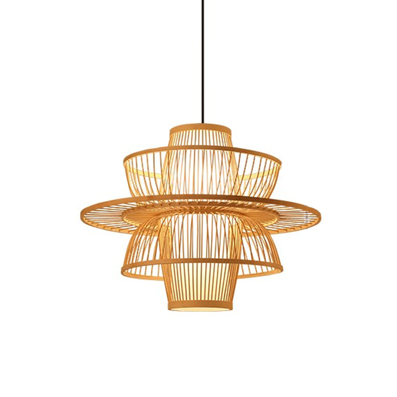 Teardrop/Bubbling/3-Shade Pendant Light Kit Chinese Style Bamboo 1-Light Beige Ceiling Hanging Lantern Clearhalo 'Ceiling Lights' 'Modern Pendants' 'Modern' 'Pendant Lights' 'Pendants' Lighting' 1960228