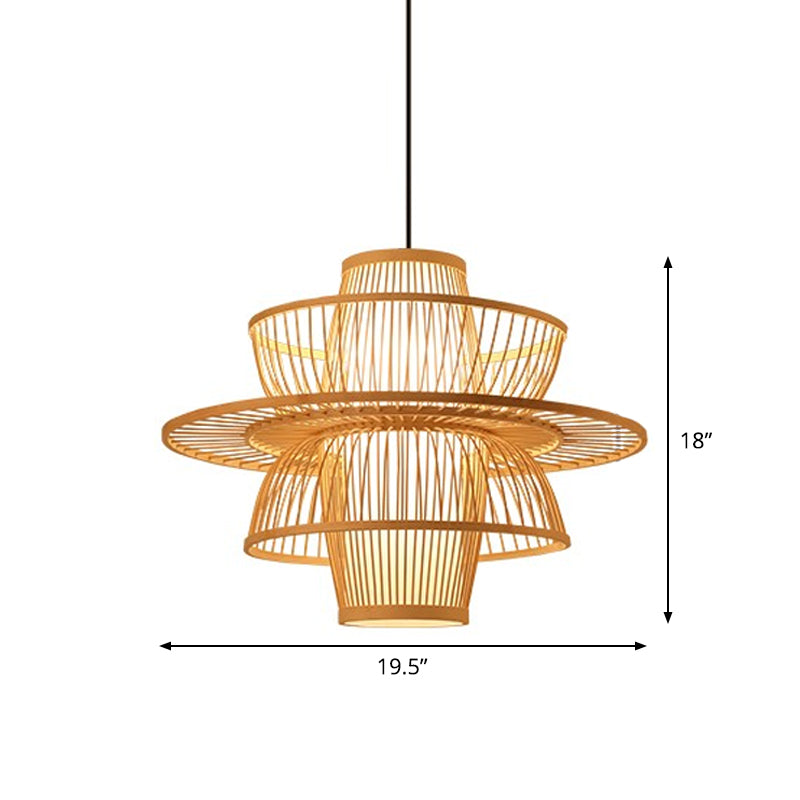 Teardrop/Bubbling/3-Shade Pendant Light Kit Chinese Style Bamboo 1-Light Beige Ceiling Hanging Lantern Clearhalo 'Ceiling Lights' 'Modern Pendants' 'Modern' 'Pendant Lights' 'Pendants' Lighting' 1960230
