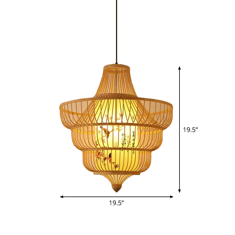 Teardrop/Bubbling/3-Shade Pendant Light Kit Chinese Style Bamboo 1-Light Beige Ceiling Hanging Lantern Clearhalo 'Ceiling Lights' 'Modern Pendants' 'Modern' 'Pendant Lights' 'Pendants' Lighting' 1960236