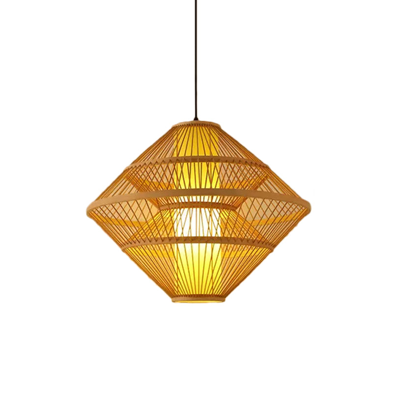 Teardrop/Bubbling/3-Shade Pendant Light Kit Chinese Style Bamboo 1-Light Beige Ceiling Hanging Lantern Beige C Clearhalo 'Ceiling Lights' 'Modern Pendants' 'Modern' 'Pendant Lights' 'Pendants' Lighting' 1960237
