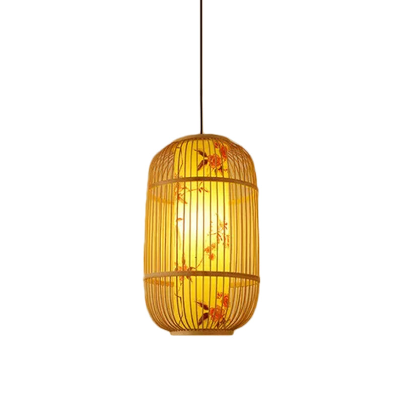 Teardrop/Bubbling/3-Shade Pendant Light Kit Chinese Style Bamboo 1-Light Beige Ceiling Hanging Lantern Beige A Clearhalo 'Ceiling Lights' 'Modern Pendants' 'Modern' 'Pendant Lights' 'Pendants' Lighting' 1960240