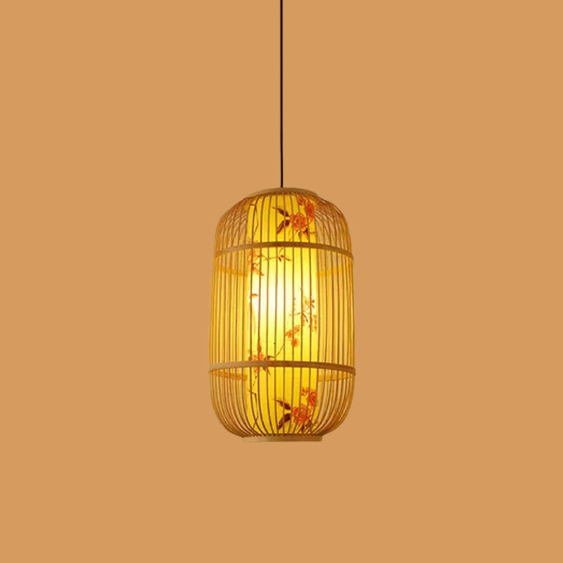 Teardrop/Bubbling/3-Shade Pendant Light Kit Chinese Style Bamboo 1-Light Beige Ceiling Hanging Lantern Clearhalo 'Ceiling Lights' 'Modern Pendants' 'Modern' 'Pendant Lights' 'Pendants' Lighting' 1960241