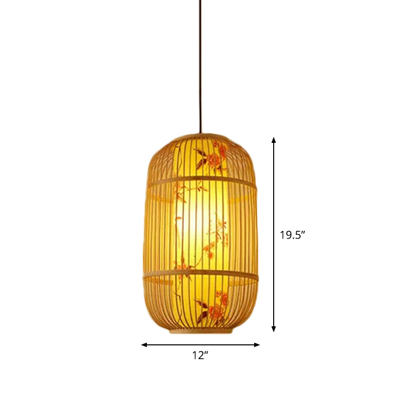 Teardrop/Bubbling/3-Shade Pendant Light Kit Chinese Style Bamboo 1-Light Beige Ceiling Hanging Lantern Clearhalo 'Ceiling Lights' 'Modern Pendants' 'Modern' 'Pendant Lights' 'Pendants' Lighting' 1960242