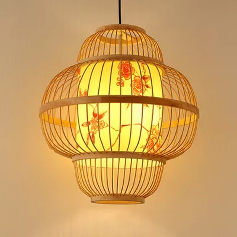 Teardrop/Bubbling/3-Shade Pendant Light Kit Chinese Style Bamboo 1-Light Beige Ceiling Hanging Lantern Clearhalo 'Ceiling Lights' 'Modern Pendants' 'Modern' 'Pendant Lights' 'Pendants' Lighting' 1960244