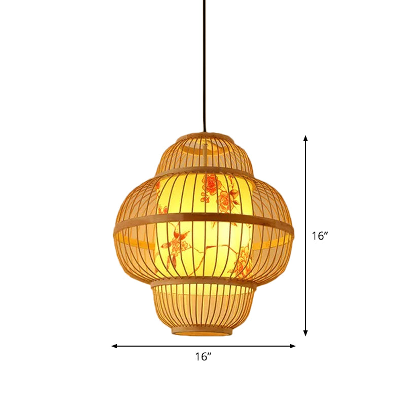 Teardrop/Bubbling/3-Shade Pendant Light Kit Chinese Style Bamboo 1-Light Beige Ceiling Hanging Lantern Clearhalo 'Ceiling Lights' 'Modern Pendants' 'Modern' 'Pendant Lights' 'Pendants' Lighting' 1960245