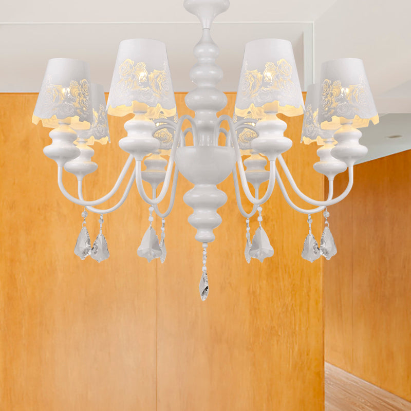 Modern Cone Chandelier Lamp with Metal Shade and Clear Crystal White Pendant Light 8 White Clearhalo 'Ceiling Lights' 'Chandeliers' Lighting' options 196032_c201ef46-7d18-4a1c-9f5c-82148a96a4a2