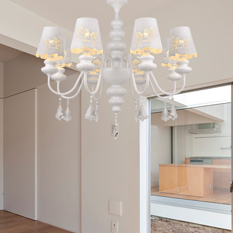 Modern Cone Chandelier Lamp with Metal Shade and Clear Crystal White Pendant Light Clearhalo 'Ceiling Lights' 'Chandeliers' Lighting' options 196033