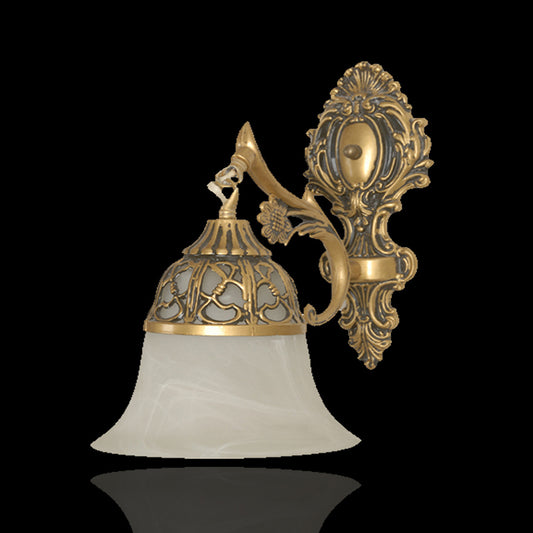 Bronze Flared Wall Mount Lamp Traditional Alabaster Glass 1-Head Living Room Wall Sconce Clearhalo 'Wall Lamps & Sconces' 'Wall Lights' Lighting' 1960335