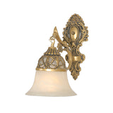 Bronze Flared Wall Mount Lamp Traditional Alabaster Glass 1-Head Living Room Wall Sconce Clearhalo 'Wall Lamps & Sconces' 'Wall Lights' Lighting' 1960336