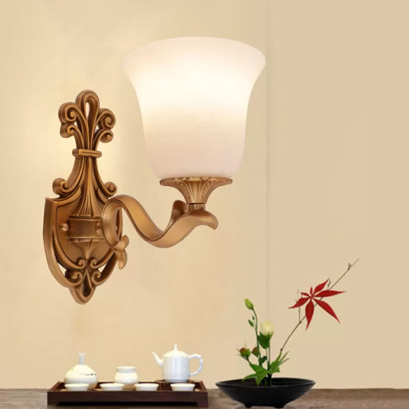 Alabaster Glass Bell Wall Sconce Antique 1/2-Light Tearoom Wall Mounted Lighting in Brass 1.0 Brass Clearhalo 'Wall Lamps & Sconces' 'Wall Lights' Lighting' 1960338