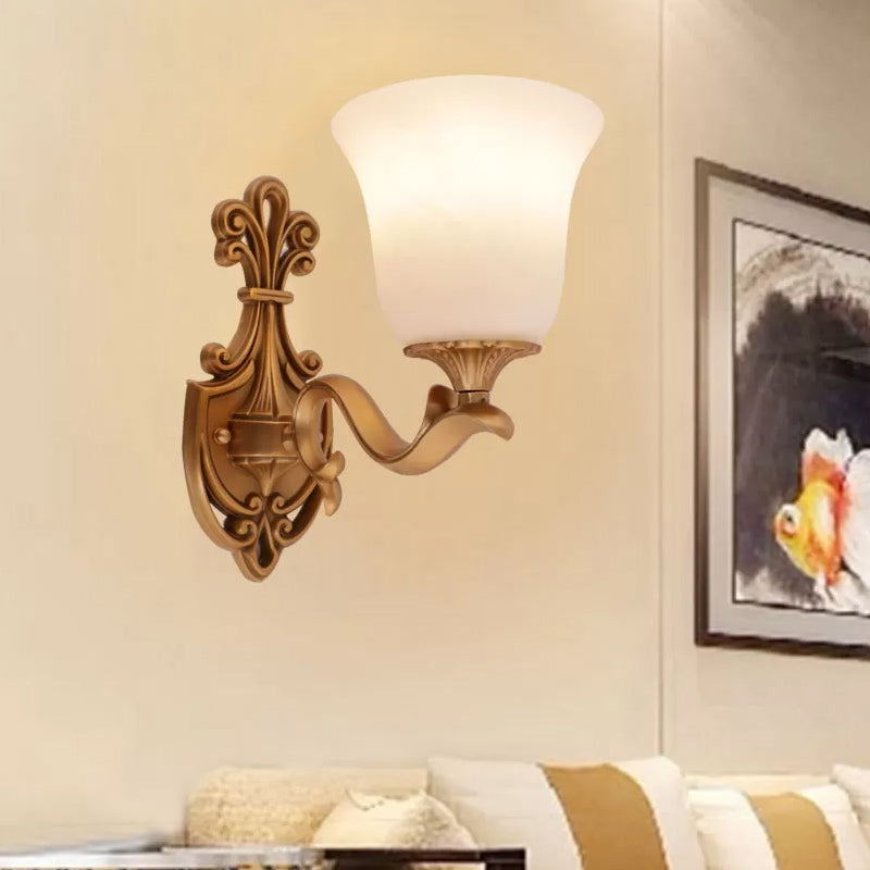 Alabaster Glass Bell Wall Sconce Antique 1/2-Light Tearoom Wall Mounted Lighting in Brass Clearhalo 'Wall Lamps & Sconces' 'Wall Lights' Lighting' 1960339