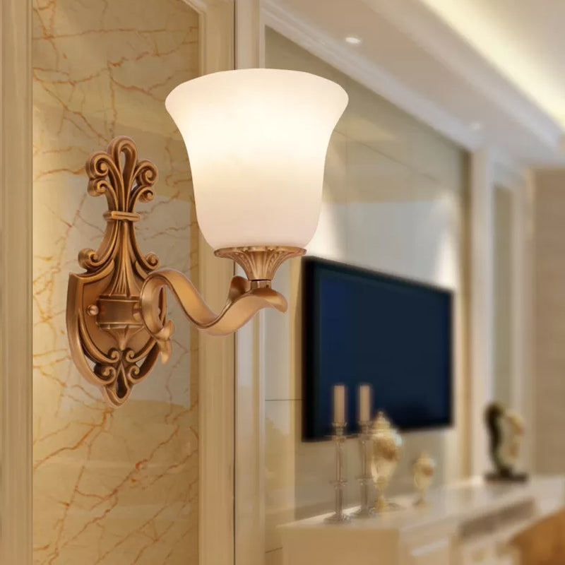 Alabaster Glass Bell Wall Sconce Antique 1/2-Light Tearoom Wall Mounted Lighting in Brass Clearhalo 'Wall Lamps & Sconces' 'Wall Lights' Lighting' 1960340