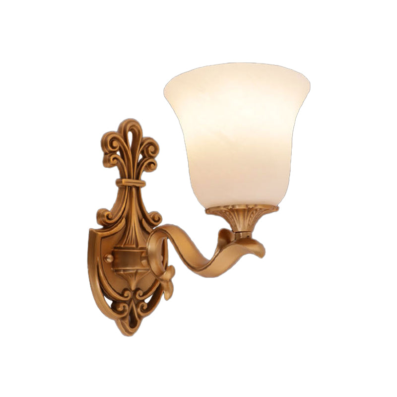 Alabaster Glass Bell Wall Sconce Antique 1/2-Light Tearoom Wall Mounted Lighting in Brass Clearhalo 'Wall Lamps & Sconces' 'Wall Lights' Lighting' 1960341