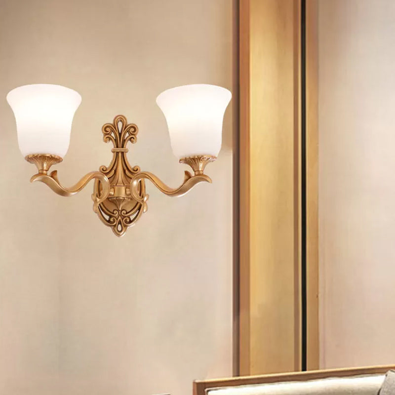 Alabaster Glass Bell Wall Sconce Antique 1/2-Light Tearoom Wall Mounted Lighting in Brass 2.0 Brass Clearhalo 'Wall Lamps & Sconces' 'Wall Lights' Lighting' 1960343