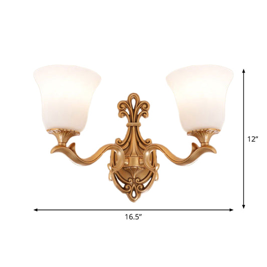 Alabaster Glass Bell Wall Sconce Antique 1/2-Light Tearoom Wall Mounted Lighting in Brass Clearhalo 'Wall Lamps & Sconces' 'Wall Lights' Lighting' 1960346