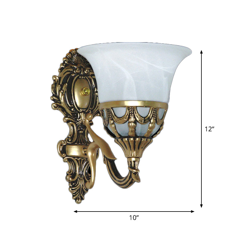 Alabaster Glass Bronze Wall Lamp Trumpet 1 Light Antique Style Wall Sconce Light Fixture Clearhalo 'Wall Lamps & Sconces' 'Wall Lights' Lighting' 1960363