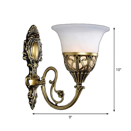 Single-Bulb Wall Lamp Fixture Antique Flared Milk Glass Wall Mount Light in Bronze Clearhalo 'Wall Lamps & Sconces' 'Wall Lights' Lighting' 1960366
