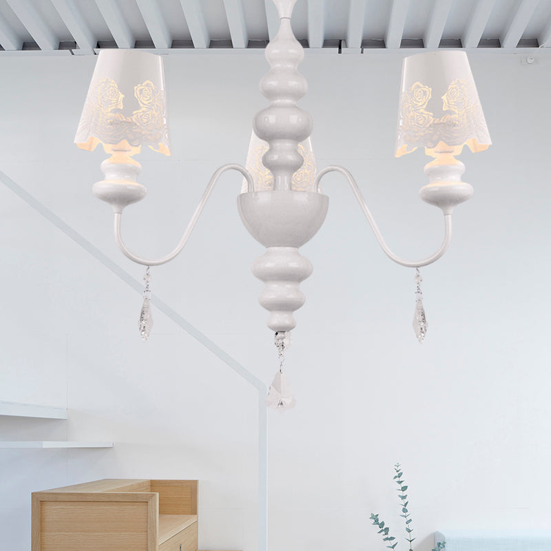 Modern Cone Chandelier Lamp with Metal Shade and Clear Crystal White Pendant Light 3 White Clearhalo 'Ceiling Lights' 'Chandeliers' Lighting' options 196036_1334c5ad-b1fb-4538-9a8d-928a648c6e9a