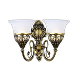 Bronze 2 Lights Wall Mount Lamp Vintage White Glass Bell Wall Sconce Lighting for Hallway Clearhalo 'Wall Lamps & Sconces' 'Wall Lights' Lighting' 1960375