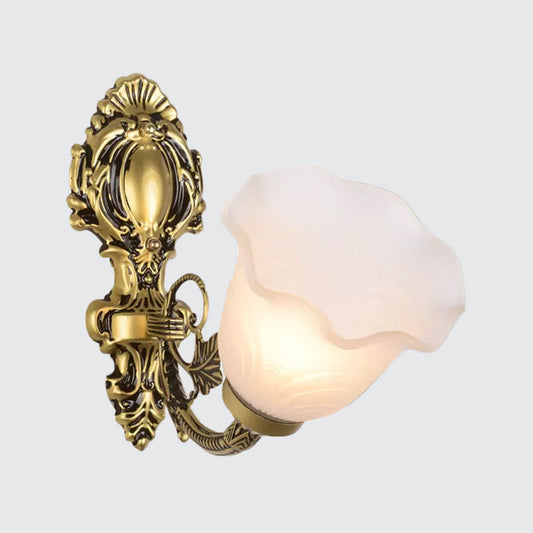 1 Light Bellflower Wall Sconce Farmhouse Bronze Milky Frosted Glass Wall Mounted Light for Corner Clearhalo 'Wall Lamps & Sconces' 'Wall Lights' Lighting' 1960404