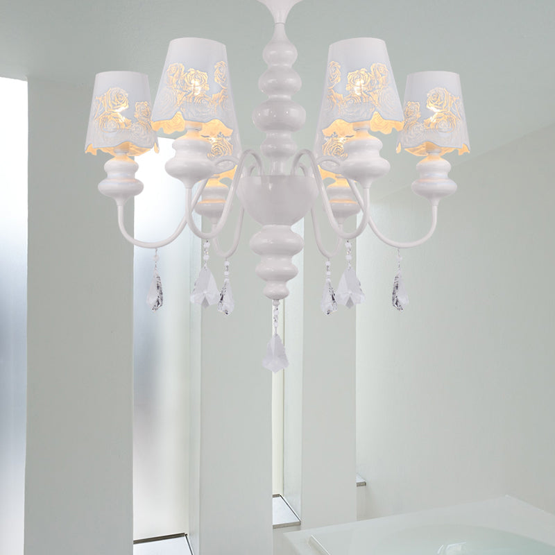 Modern Cone Chandelier Lamp with Metal Shade and Clear Crystal White Pendant Light 6 White Clearhalo 'Ceiling Lights' 'Chandeliers' Lighting' options 196040_b0be3bb2-aaf1-4702-859d-12b50f49310d